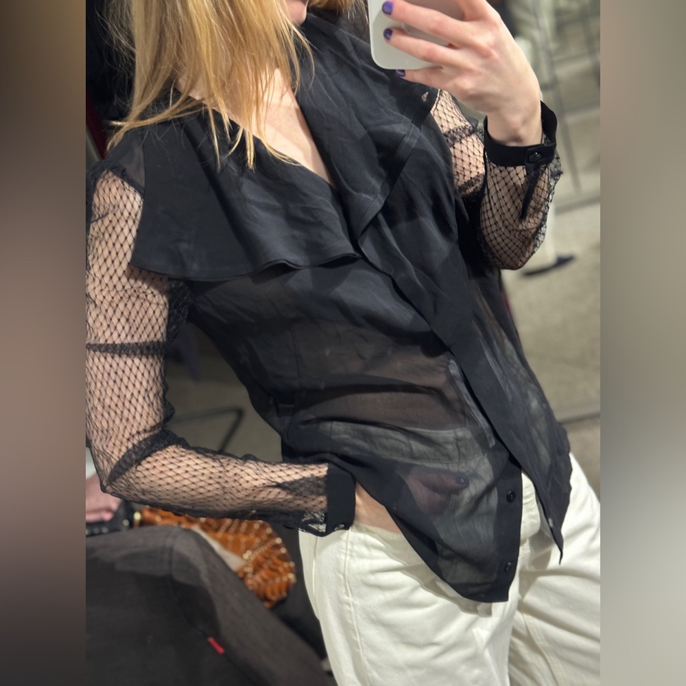 Victor And Rolf Silk Black Sheer Shirt Size 44 M
